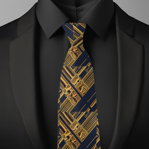 Blue and Gold Modern Industrial Pattern  Tie