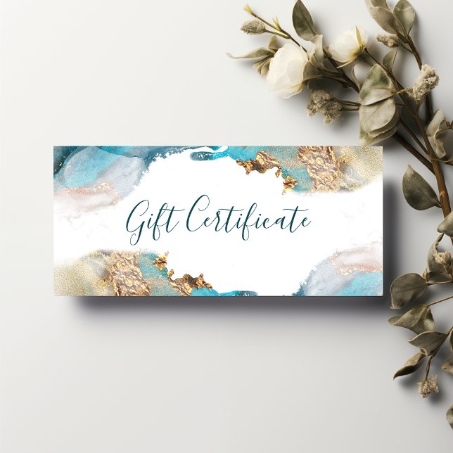 Blue And Gold Modern Liquid Ink Gift Certificate (Creator Uploaded)