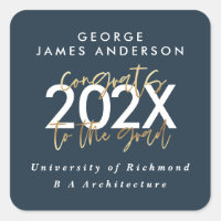 Blue and gold modern script stylish graduation