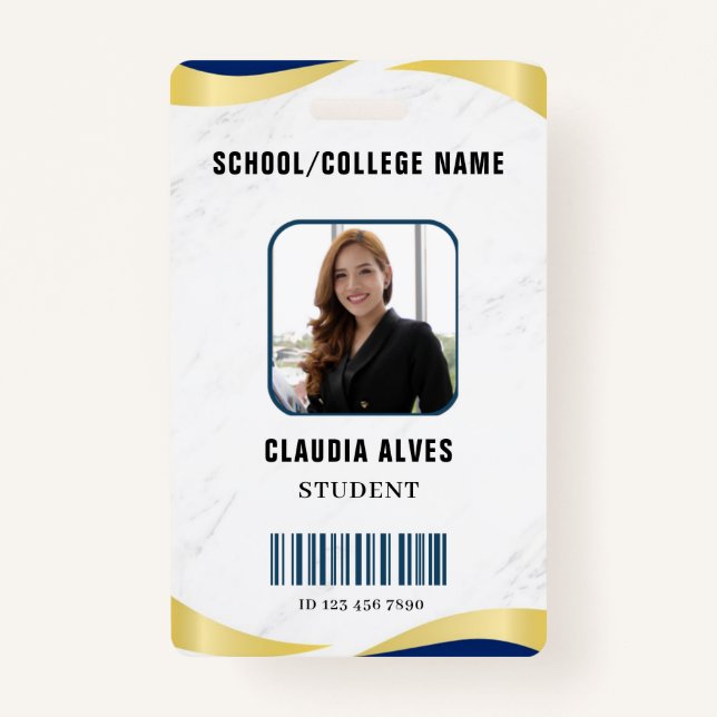 Blue and Gold Modern Student Portrait Company  ID Badge (Front)