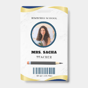 Blue and Gold Modern Teacher Portrait Company  ID Badge