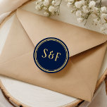 Blue and Gold Monogram Envelope Seal<br><div class="desc">Blue wedding envelope seals.</div>