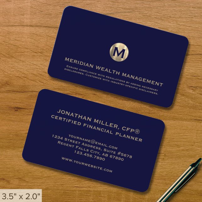 Blue and Gold Monogram Financial Business Card (Creator Uploaded)