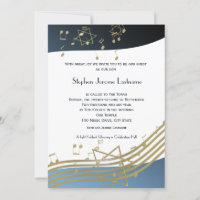 Blue and Gold Music Bar Mitzvah Invitation