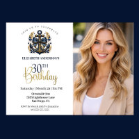 Blue and Gold Nautical Anchor 30th Birthday Photo