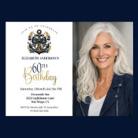 Blue and Gold Nautical Anchor 60th Birthday Photo