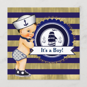 Blue and Gold Nautical Baby Shower Invitation
