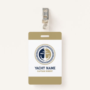 Blue and gold nautical boat anchor ID badge