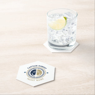 Blue and gold nautical boat anchor paper coaster