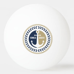 Blue and gold nautical boat anchor ping pong ball