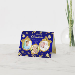 Blue and Gold Ornaments Christmas Photo Card