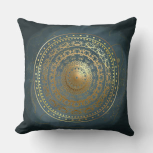 Blue and Gold Ornate flourish Cushion