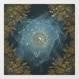 Blue and Gold Ornate flourish floral