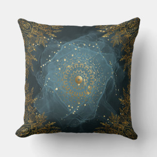 Blue and Gold Ornate flourish floral  Cushion