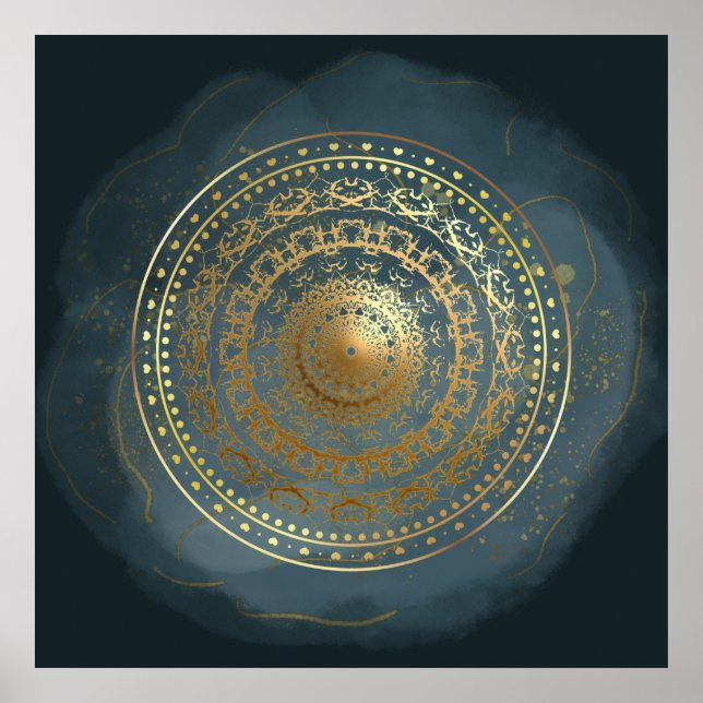 Blue and Gold Ornate flourish  Poster (Front)