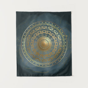 Blue and Gold Ornate flourish Tapestry