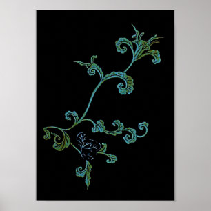 Blue And Gold Ornate Flower Poster