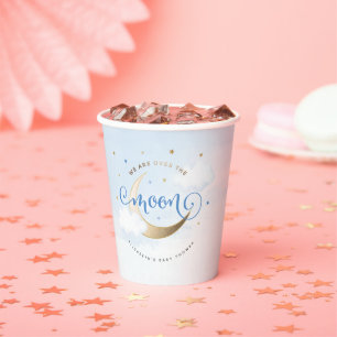 Blue and Gold Over the Moon Paper Cups