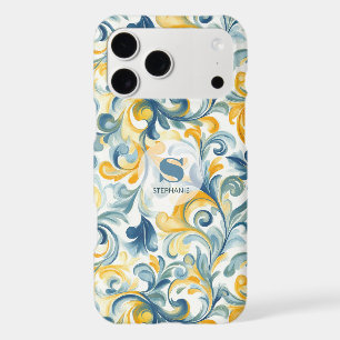 Blue and Gold Paisley Leaf Pattern