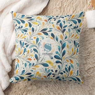Blue and Gold Paisley Leaf Pattern (2) Cushion