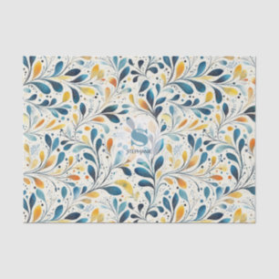 Blue and Gold Paisley Leaf Pattern (2) Tissue Paper