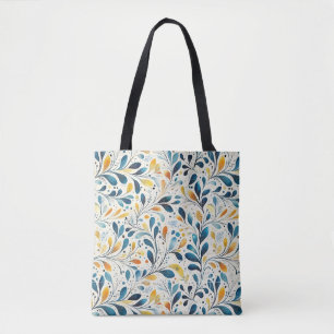Blue and Gold Paisley Leaf Pattern (2) Tote Bag