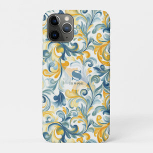 Blue and Gold Paisley Leaf Pattern Case-Mate iPhone Case