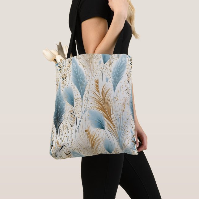Blue And Gold Pampas Grass Tote Bag (Close Up)