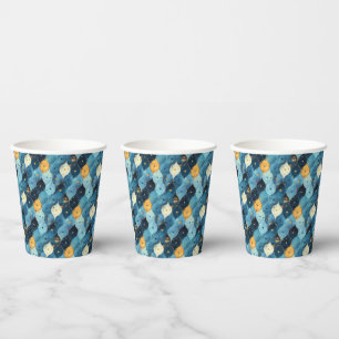 Blue and Gold Pattern Birthday Party Paper Cups