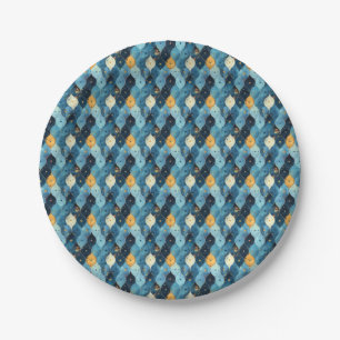 Blue and Gold Pattern Birthday Party Paper Plates