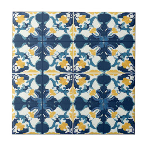 Blue and Gold Pattern Ceramic Tile