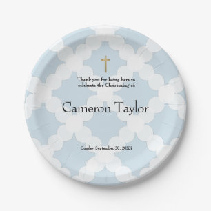 Blue and Gold Personalised Baby Christening Paper Plate