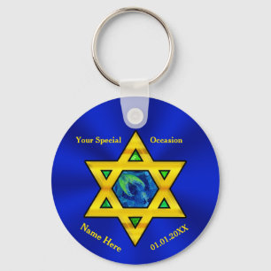 Blue and Gold Personalised Bar Mitzvah Favours Key Ring