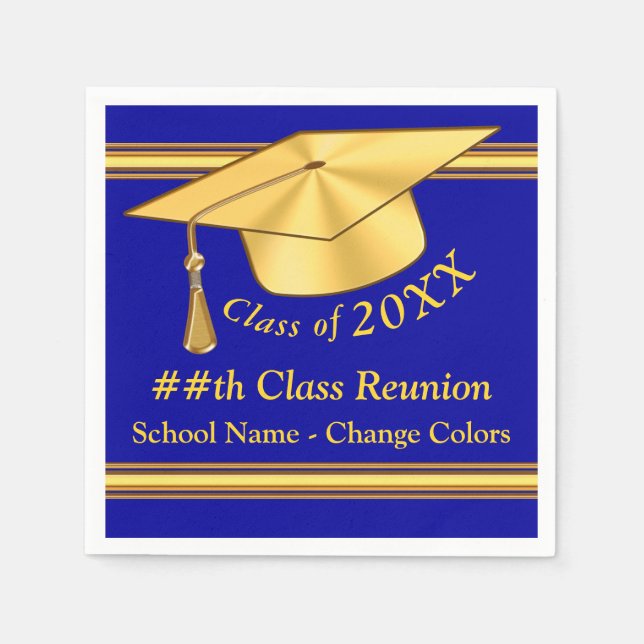 Blue and Gold Personalised Class Reunion Napkins (Front)