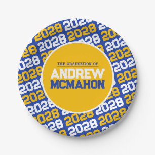 Blue and Gold Personalised Graduation Paper Plate