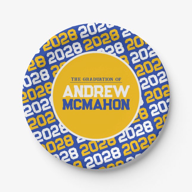 Blue and Gold Personalised Graduation Paper Plate (Front)