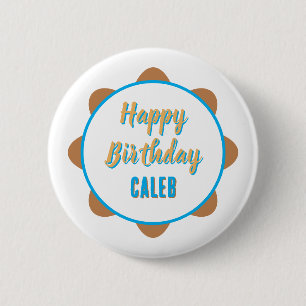 Blue and Gold Personalised Happy Birthday 6 Cm Round Badge