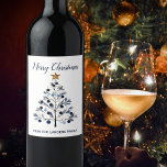 Blue and Gold Personalised Merry Christmas Trees Wine Label<br><div class="desc">Celebrate the season with our Modern Blue and Gold Personalised Merry Christmas Trees wine bottle labels, a modern twist on classic holiday decor! The tree is illustrated with playful, hand-drawn strokes in calming blue tones, accented with fun gold details for a touch of festive sparkle. The sketchy style adds a...</div>