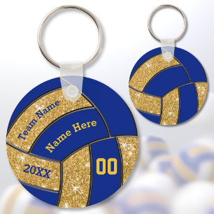 Blue and Gold Personalised Volleyball Team Gifts Key Ring