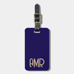 Blue and Gold Personalized Monogram Luggage Tag
