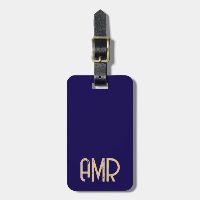 Blue and Gold Personalized Monogram  Luggage Tag (Front Vertical)