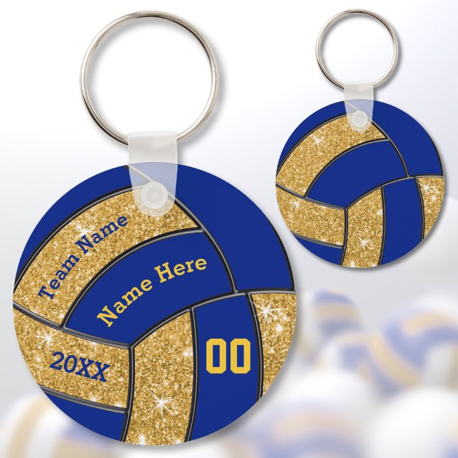 Blue and Gold Personalized Volleyball Team Gifts Key Ring (Personalized Volleyball Team Gifts. Cheap Volleyball Gifts for Girls. Custom Volleyball Keychains.)