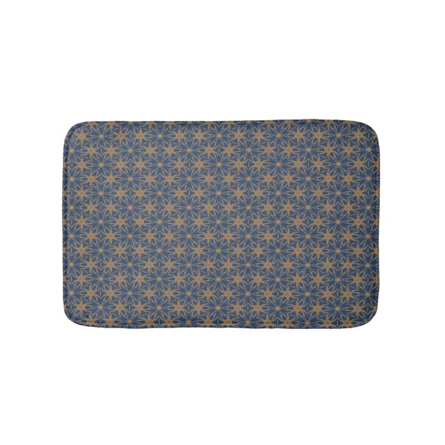 Blue and Gold Petal Design Bath Mat (Front)