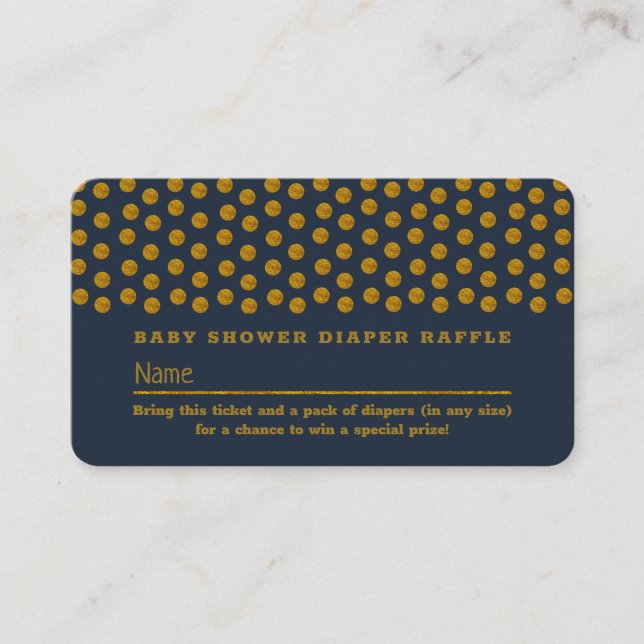 Blue and Gold Polka Dot , Diaper Raffle Ticket Enclosure Card (Front)