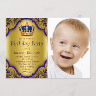 Blue and Gold Prince Birthday Party Invitation