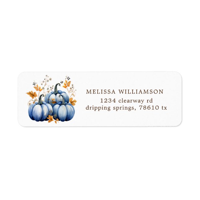 Blue And Gold Pumpkin Autumn Return Address Label (Front)