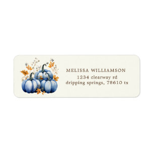Blue And Gold Pumpkin Autumn Return Address Label