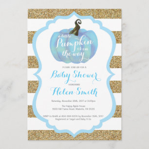 Blue and Gold Pumpkin Boy Baby Shower Invitation