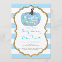 Blue and Gold Pumpkin Boy Baby Shower Invitation
