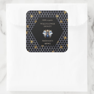Blue And Gold Queen Bee Honey Jar Label